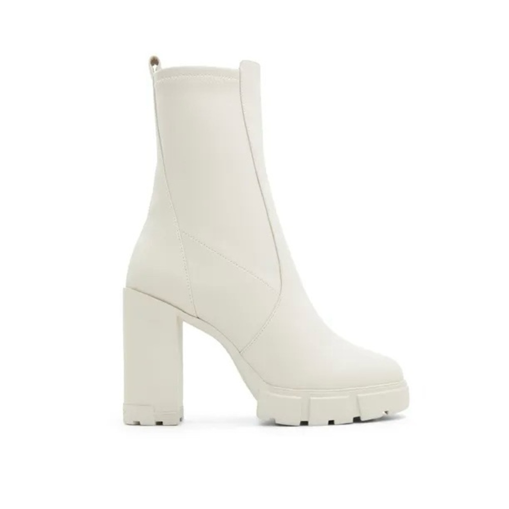 Bone Leather Platform Lug Sole Heeled Boots